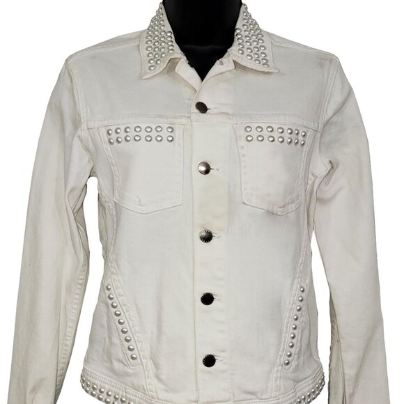 Marilyn Was Here Embellished Women's White Denim Jacket - Picture 3 of 9